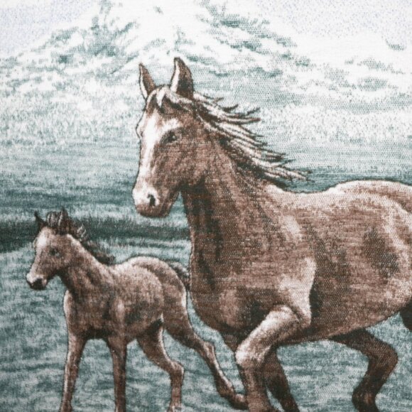 Biederlack Horse Foal Throw Blanket VTG Plaid Border Green Blue Running USA - Picture 4 of 8